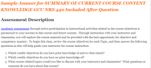 SUMMARY OF CURRENT COURSE CONTENT KNOWLEDGE GCU NRS 440