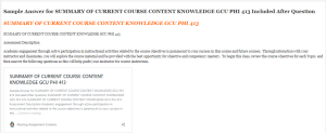 SUMMARY OF CURRENT COURSE CONTENT KNOWLEDGE GCU PHI 413