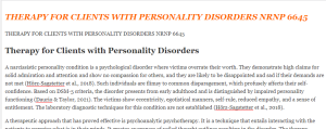 THERAPY FOR CLIENTS WITH PERSONALITY DISORDERS NRNP 6645