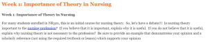 Week 1 Importance of Theory in Nursing
