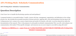 APA Writing Style- Scholarly Communication