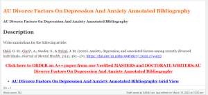AU Divorce Factors On Depression And Anxiety Annotated Bibliography