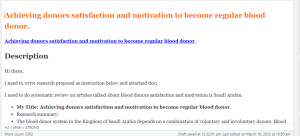 Achieving donors satisfaction and motivation to become regular blood donor