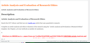 Article Analysis and Evaluation of Research Ethics