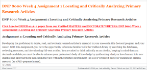 Assignment 1 Locating and Critically Analyzing Primary Research Articles