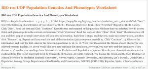 BIO 101 UOP Population Genetics And Phenotypes Worksheet