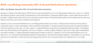 BIOL 033 Biology Immunity HIV & Sexual Motivations Questions