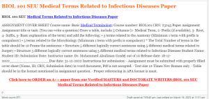 BIOL 101 SEU Medical Terms Related to Infectious Diseases Paper