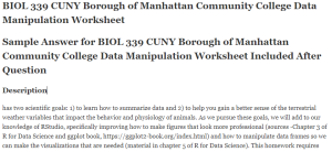 BIOL 339 CUNY Borough of Manhattan Community College Data Manipulation Worksheet