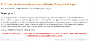BUP Humanitarian and International Disaster Management Paper