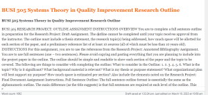 BUSI 505 Systems Theory in Quality Improvement Research Outline