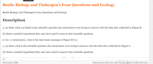 Beetle Biology and Tinbergen's Four Questions and Ecology