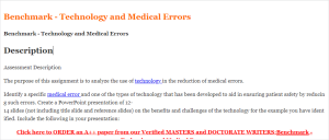Benchmark - Technology and Medical Errors
