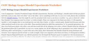 CGTC Biology Gregor Mendel Experiments Worksheet