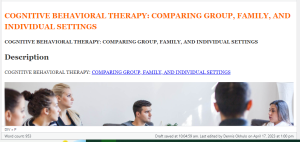 COGNITIVE BEHAVIORAL THERAPY COMPARING GROUP, FAMILY, AND INDIVIDUAL SETTINGS