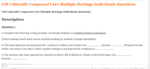 CSI Culturally Congruent Care Multiple Heritage Individuals Questions