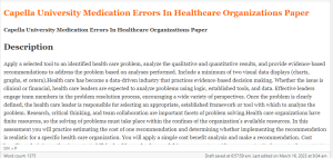 Capella University Medication Errors In Healthcare Organizations Paper
