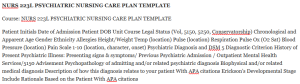 NURS 223L PSYCHIATRIC NURSING CARE PLAN TEMPLATE