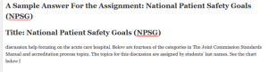 National Patient Safety Goals (NPSG)