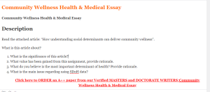 Community Wellness Health & Medical Essay