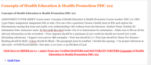 Concepts of Health Education & Health Promotion PHC 212