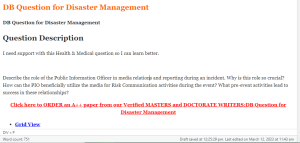 DB Question for Disaster Management