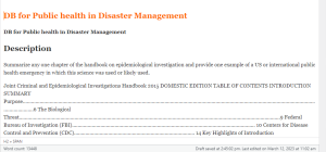 DB for Public health in Disaster Management