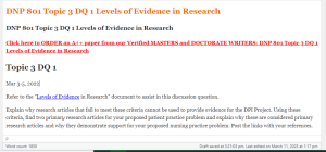 DNP 801 Topic 3 DQ 1 Levels of Evidence in Research