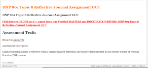 DNP 801 Topic 8 Reflective Journal Assignment GCU