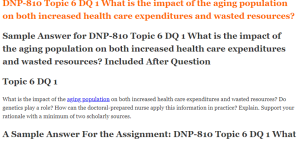 DNP-810 Topic 6 DQ 1 What is the impact of the aging population on both increased health care expenditures and wasted resources
