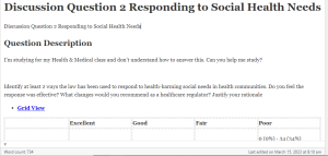 Discussion Question 2 Responding to Social Health Needs