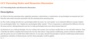 GCU Parenting Styles and Memories Discussion