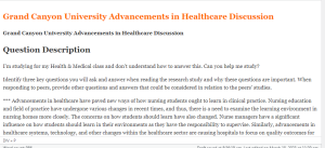 Grand Canyon University Advancements in Healthcare Discussion