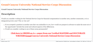 Grand Canyon University National Service Corps Discussion