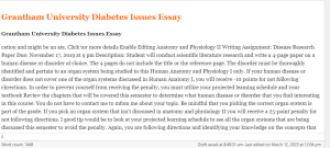 Grantham University Diabetes Issues Essay