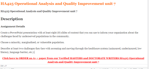 HA425 Operational Analysis and Quality Improvement unit 7