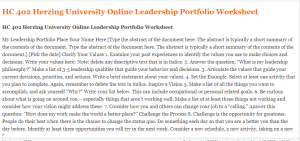HC 402 Herzing University Online Leadership Portfolio Worksheet