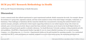 HCM 505 SEU Research Methodology in Health Discussion
