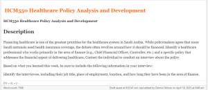 HCM550 Healthcare Policy Analysis and Development