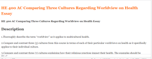 HE 400 AC Comparing Three Cultures Regarding Worldview on Health Essay