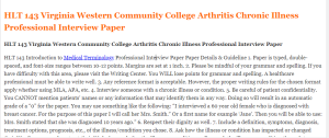 HLT 143 Virginia Western Community College Arthritis Chronic Illness Professional Interview Paper