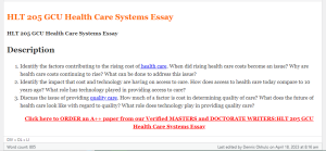 HLT 205 GCU Health Care Systems Essay