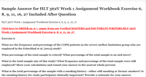 HLT 362V Week 1 Assignment Workbook Exercise 6 8 9 11 16 27