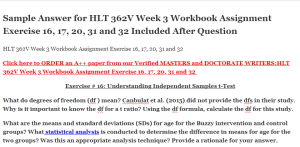HLT 362V Week 3 Workbook Assignment Exercise 16 17 20 31 and 32