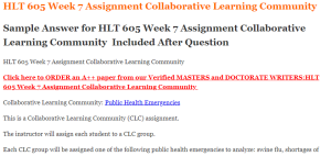 HLT 605 Week 7 Assignment Collaborative Learning Community