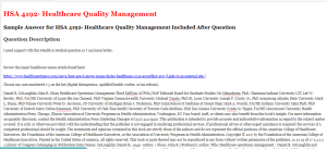 HSA 4192- Healthcare Quality Management