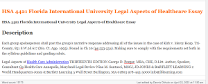 HSA 4421 Florida International University Legal Aspects of Healthcare Essay