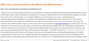 HSC 0003, Introduction to Healthcare Health Sciences
