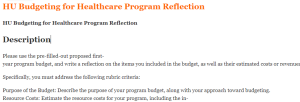 HU Budgeting for Healthcare Program Reflection