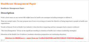 Healthcare Management Paper